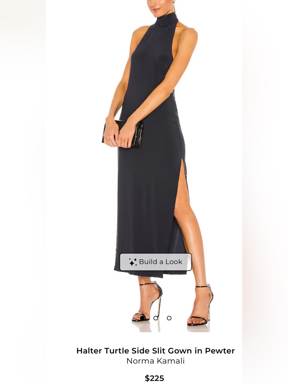 Norma Kamali Black Halter Turtle Maxi Gown with Side Slit